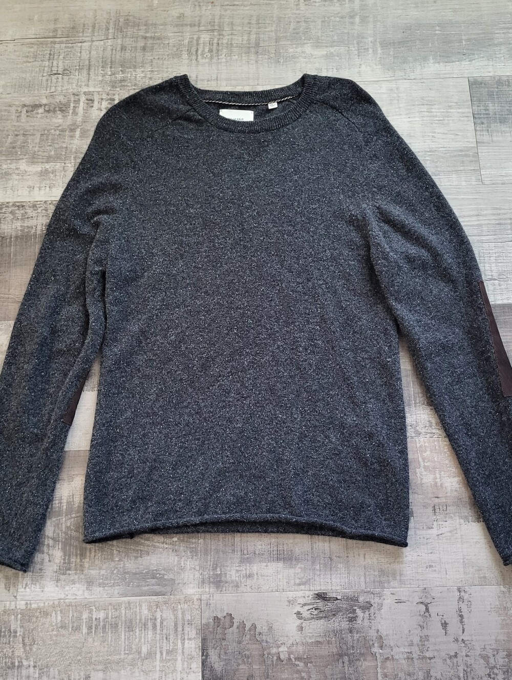 Billy Reid Sweater Mens Small Gray Crew Wool Cashmere Silk Italy Leather Patches